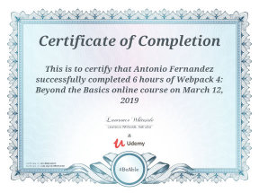 Certificate: Webpack 4: Beyond&nbsp;the&nbsp;Basics